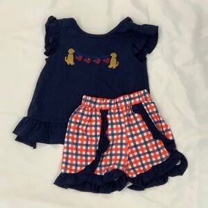 Navy Top and Plaid Shorts Set